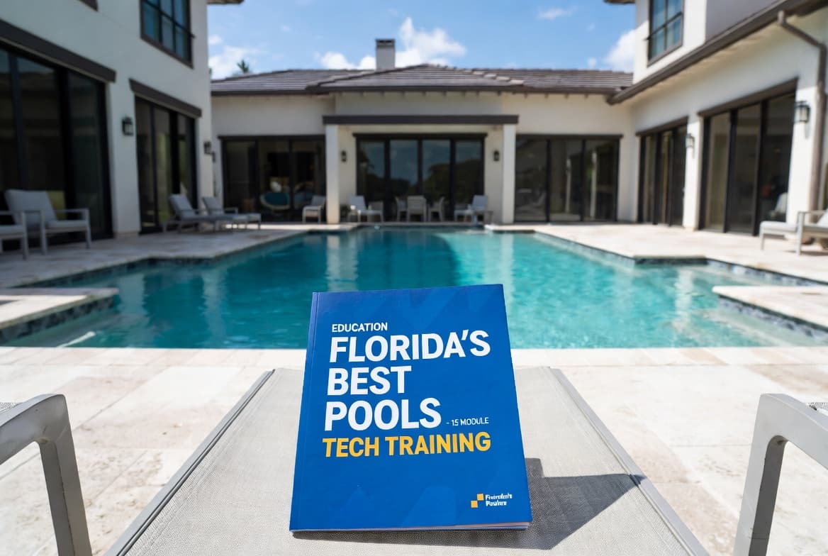 A pristine, crystal-clear Florida pool serviced by Florida's Best Pools
